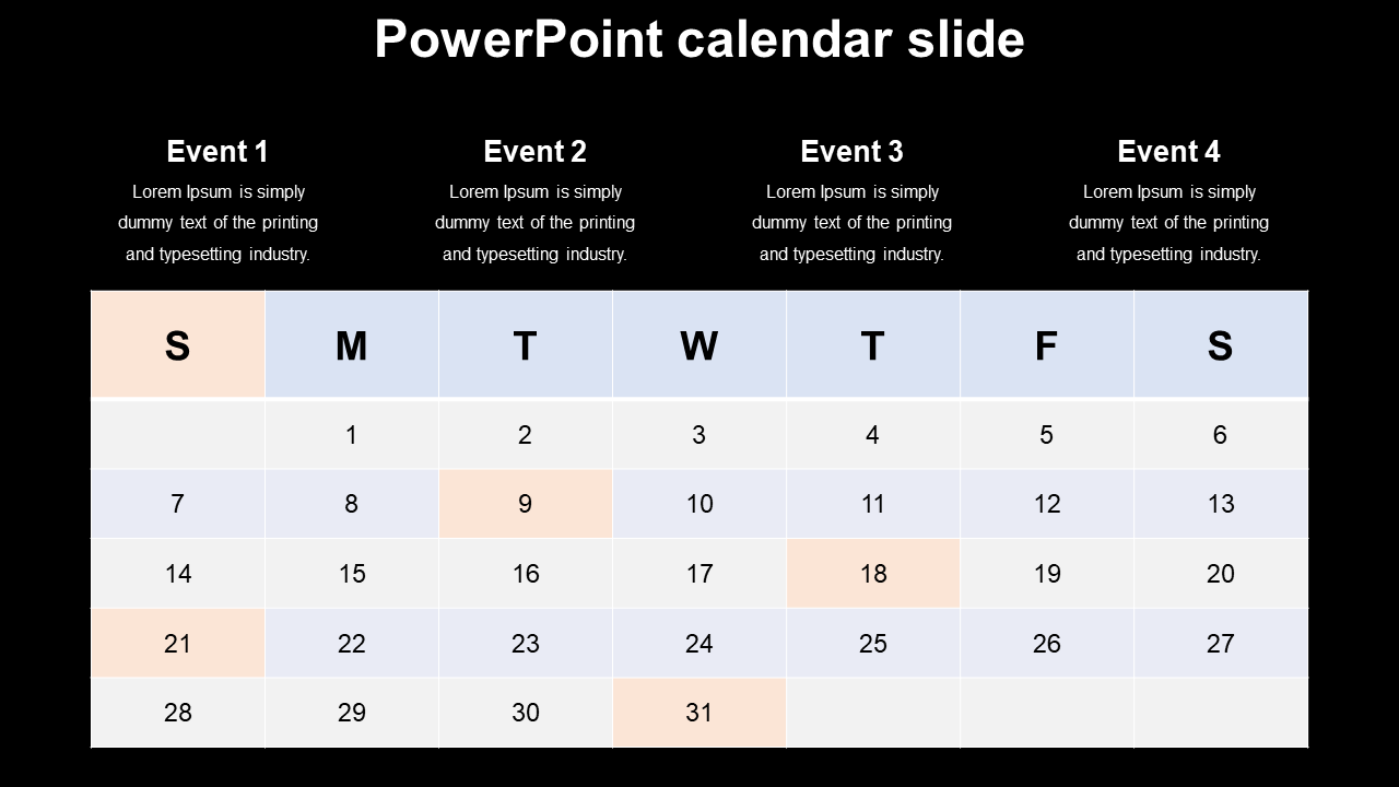 Customized PowerPoint Calendar Slide Template Design